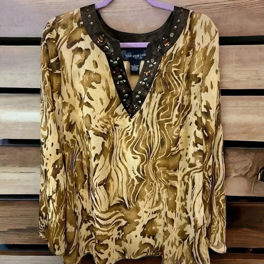 Susan Graver Sheer Blouse NWOT Large - Picture 8 of 9